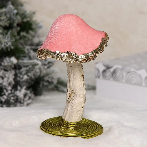 Фигурка новогодняя "Блестящий грибочек" 10*10*15,5 см, Розовый