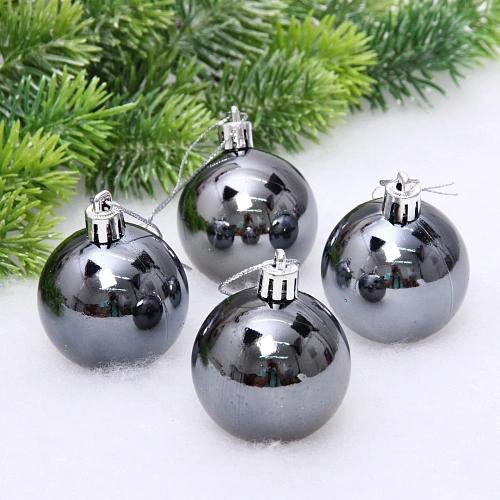 Новогодние шары 5 см (набор 4 шт) "Глянец", графит