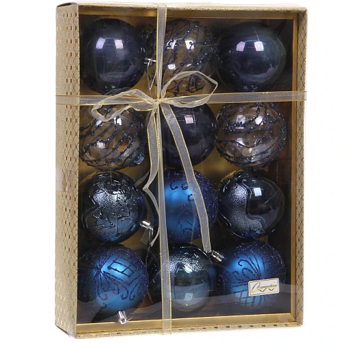 Новогодние шары Волшебство ночи 8 см (набор 12 шт), Сапфир_5