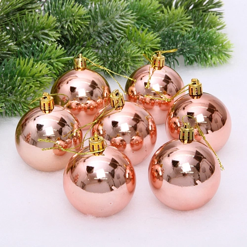 Новогодние шары 6 см (набор 24 шт) "Глянец", розовое золото