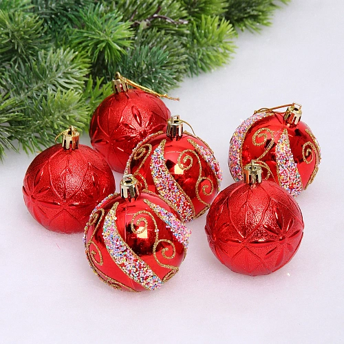 Набор шаров "Шарм" 6 см (в наборе 6 шт), Красный