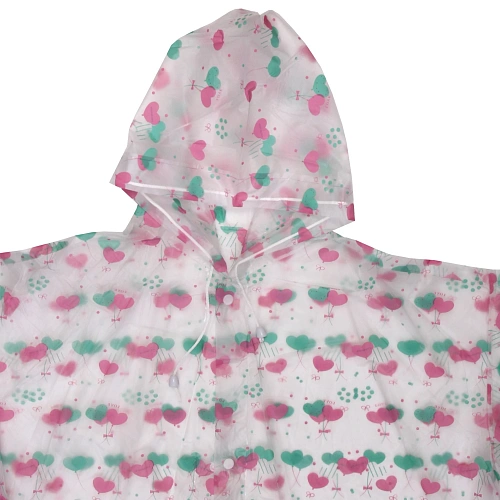 Дождевик-плащ 100 Мкрн 11065см Сердечки с капюшоном и завязками, на кнопках, матовый ДоброСад_3