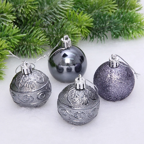 Новогодние шары 5 см (набор 4 шт) "Микс фактур", графит