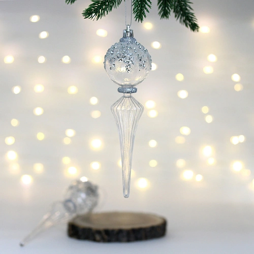 Елочные украшения "Изящный блеск" 5.3*5.3*19 см (набор 2 шт), Белый