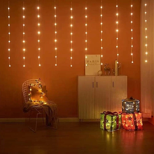 Гирлянда для дома ЗАНАВЕС "Жемчужина" ш3* в1 м 100 ламп LED, прозр. пров, 8 реж,IP-40, Теплый белый (возможность соединения)