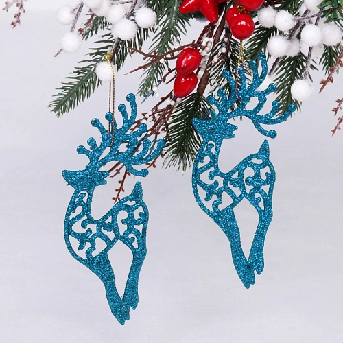 Подвески в блестках "Олень" 14 см (набор 2шт), голубой