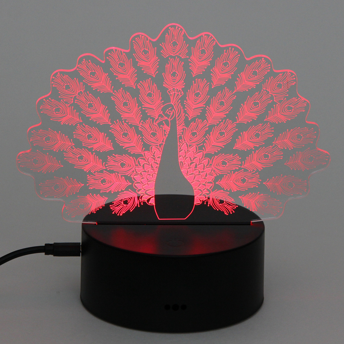 Светильник ночник "3D-Павлин" на пластиковой подставке, с включателем USB