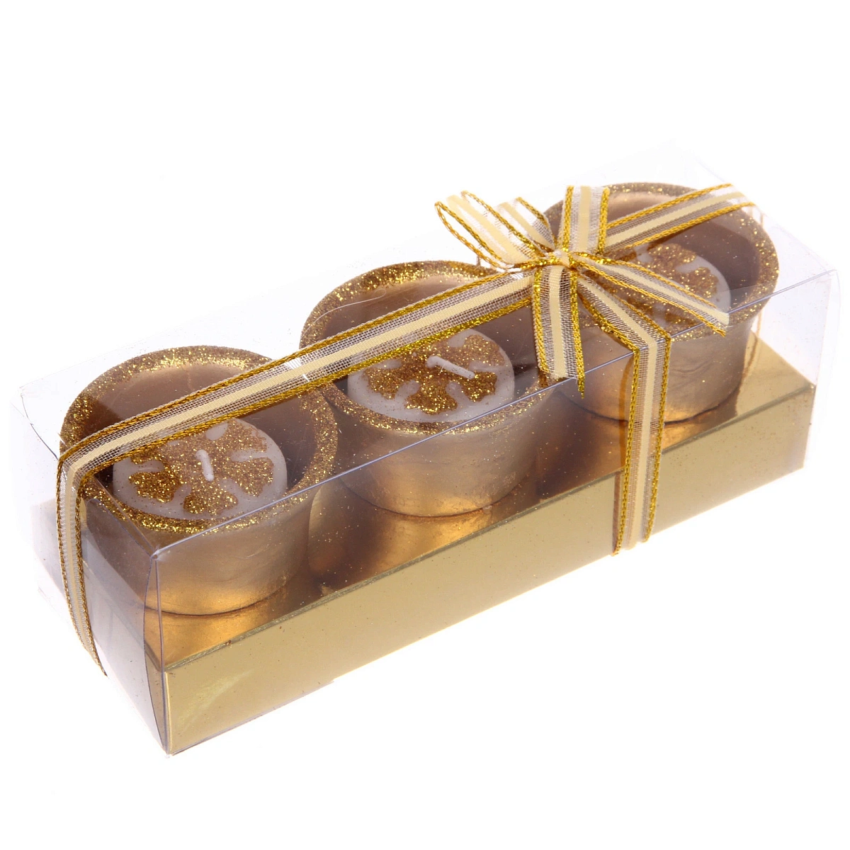 Свечи новогодние "Снежинки" 17*6*6см (набор 3шт), Золото