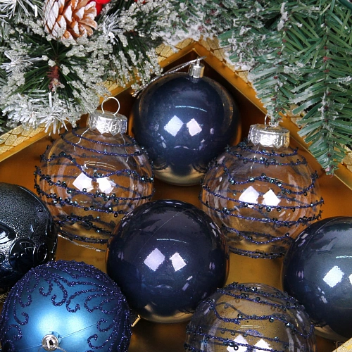Новогодние шары Волшебство ночи 8 см (набор 12 шт), Сапфир_7