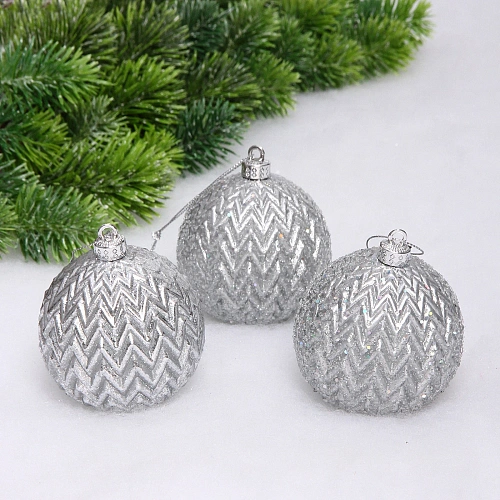 Новогодние шары VERSAILLES "Пандора" 8 см (набор 3 шт), Серебро