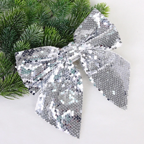 Бант на ёлку "Сияние" 20*22 см, Серебро