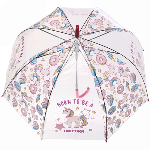Зонт-трость женский купол Единорог микс 4 цвета, 8 спиц, d-82см, длина в слож виде 82см    _30