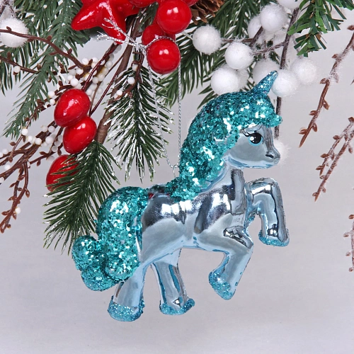 Ёлочная игрушка "Сказочный единорог" 9*3*10 см, голубой
