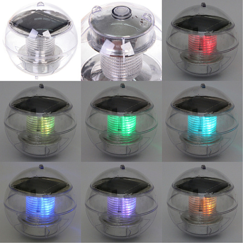 Фонарь садовый "Шар" d=10 см, на солнечной батарее (для погружения в бассейн и водоем), Мультицвет