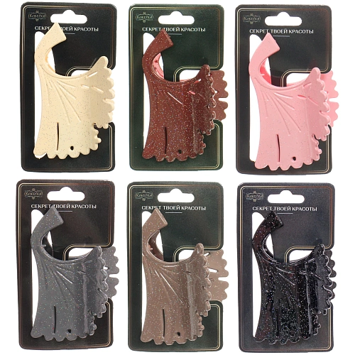 Заколка - краб для волос AKS - VIENTO, микс 6 цветов, цветок, 9,55,5см _12