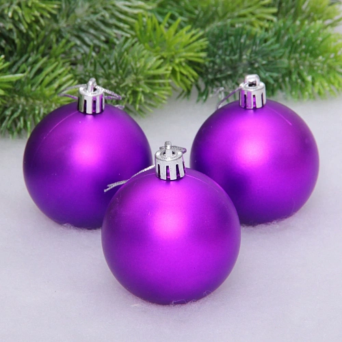 Новогодние шары 6 см (набор 3 шт) "Матовый", фиолетовый