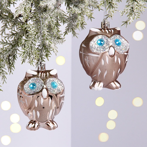 Елочные игрушки "Brilliant Owl" 8 см (набор 2 шт), Шампань