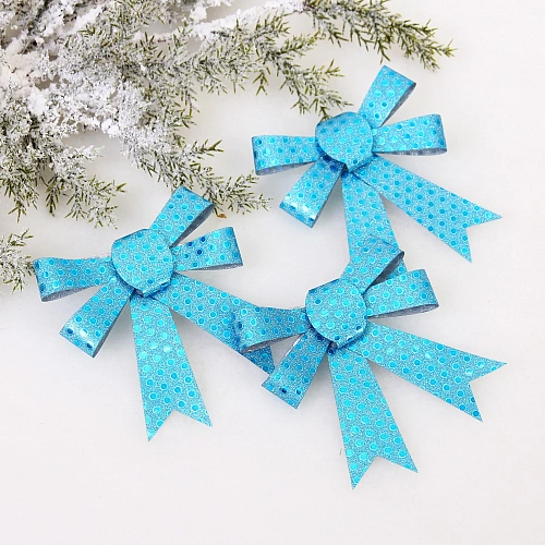 Бант на ёлку "Искры" 10*13 см (набор 3 шт), Голубой