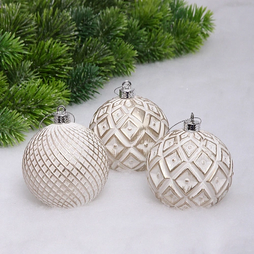 Новогодние шары VERSAILLES "Совершенство" 8 см (набор 3 шт), Белый/шампань