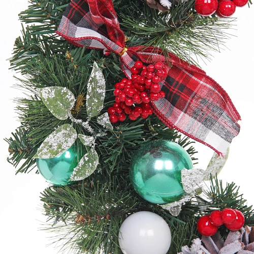 Венок хвойный новогодний Рождественский день 50 см, резина, леска, ПВХ (SSQ1914A-50)_8