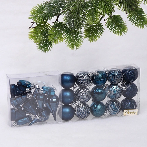 Набор ёлочных украшений "Elegant shine" 4 см (30 предмета), Сапфир