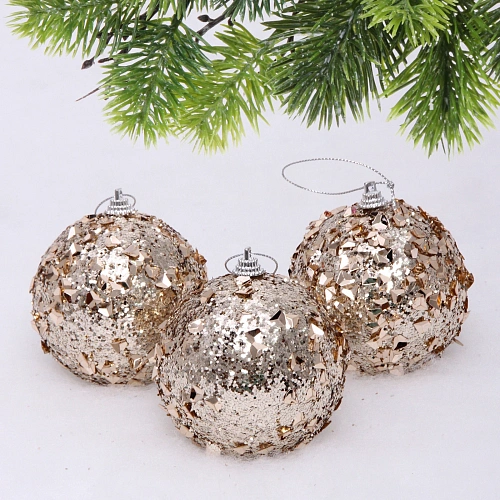 Новогодние шары "GLAME - Волшебный блеск" 8 см (набор 3 шт), Шампань