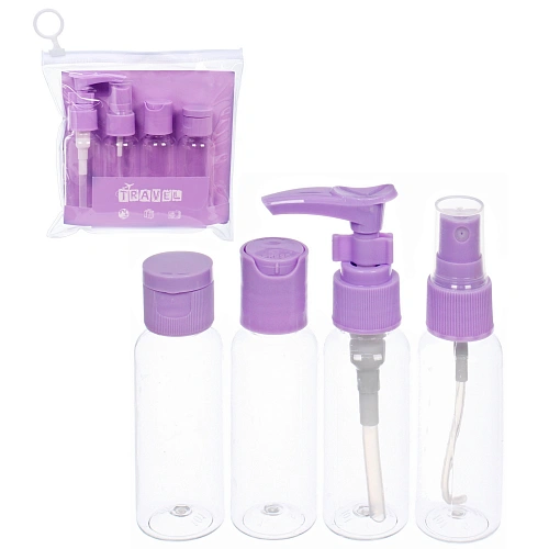 Флаконы дорожные в косметичке 4шт "COMFORT", цвет фиолетовый, (40*4мл)