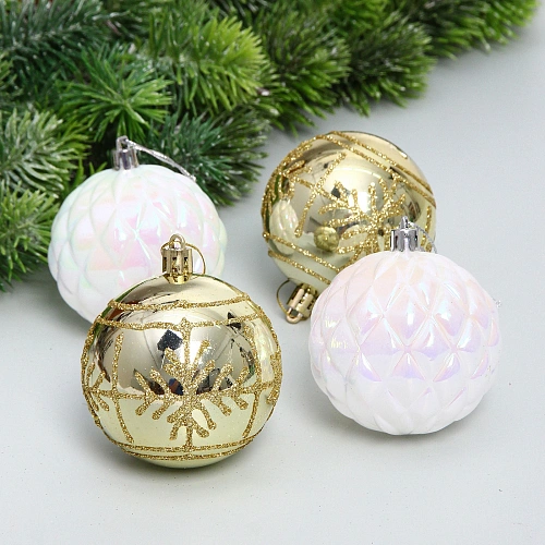 Набор шаров "Метелица" 7 см (в наборе 4 шт), Белый, золото