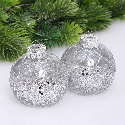 Набор шаров "Лазурная дымка " 8 см (в наборе 2 шт), Серебро