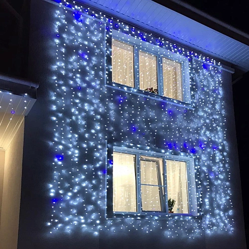 Гирлянда для улицы ЗАНАВЕС Мерцание ш20 в60 м 960 ламп LED, прозрачпров, Белый, синий мерцает (возможность соединения)_10