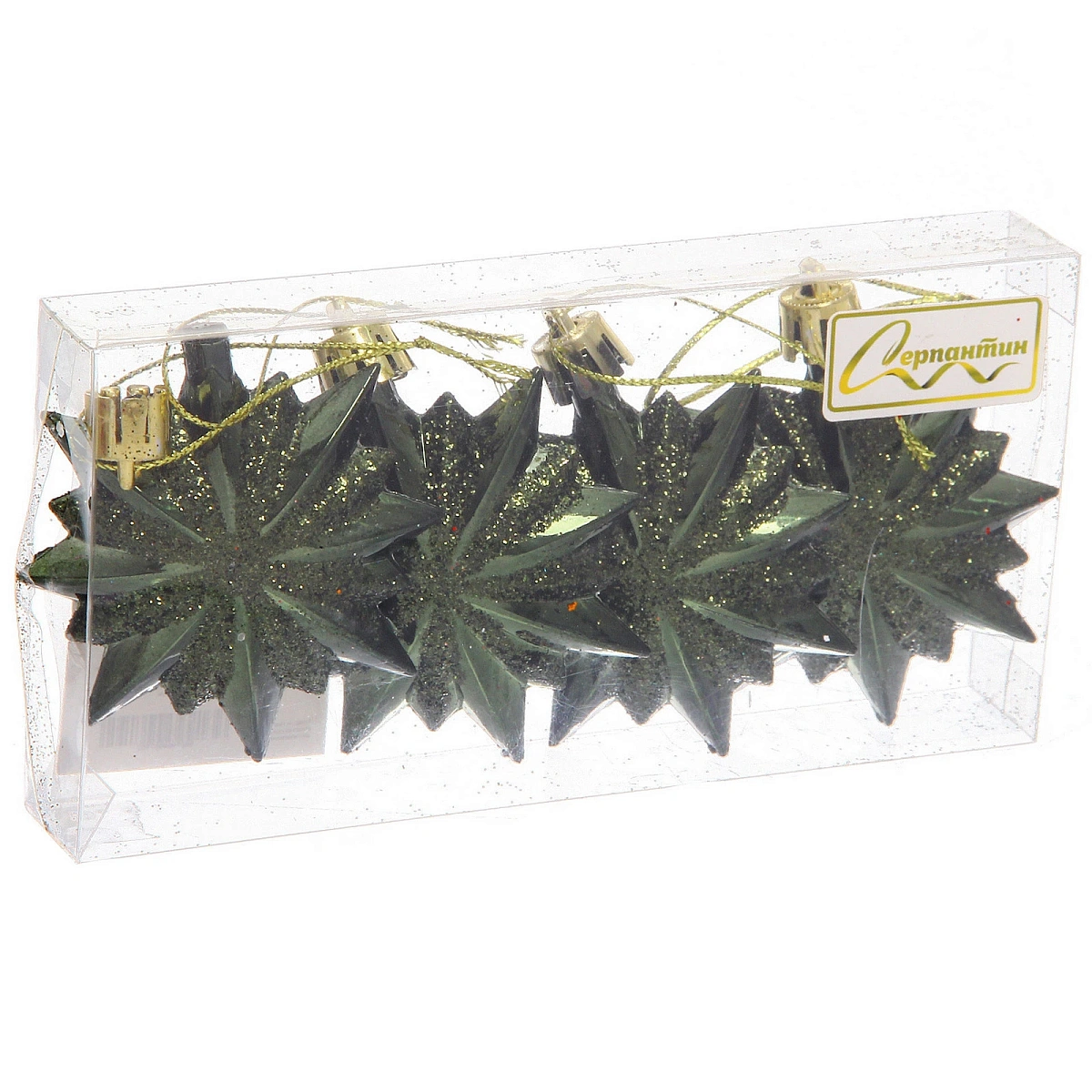 Ёлочные игрушки "Таинственное очарование" Звезда остроконечная 6 см (набор 4 шт), изумруд