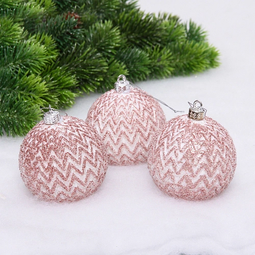 Новогодние шары VERSAILLES "Антарес" 8 см (набор 3 шт), Розовый