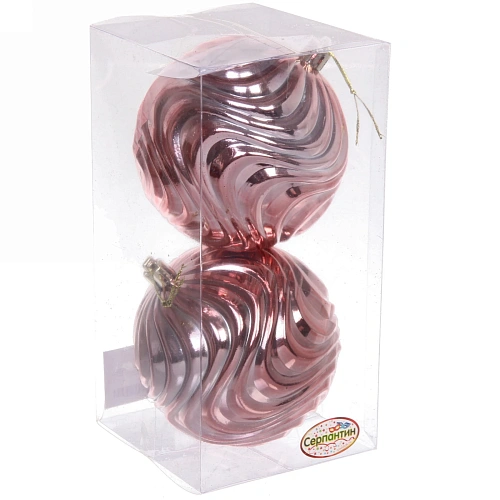 Новогодние шары 10 см (набор 2 шт) Рельеф, розовое золото_2