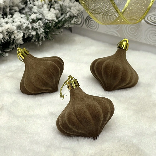 Набор ёлочных украшений VELOUR "Волшебная юла" 6 см (набор 3 шт), Кофейный