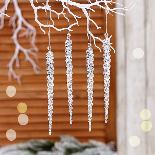 Подвеска "Хрустальная сосулька" 18 см (набор 4 шт), Серебро