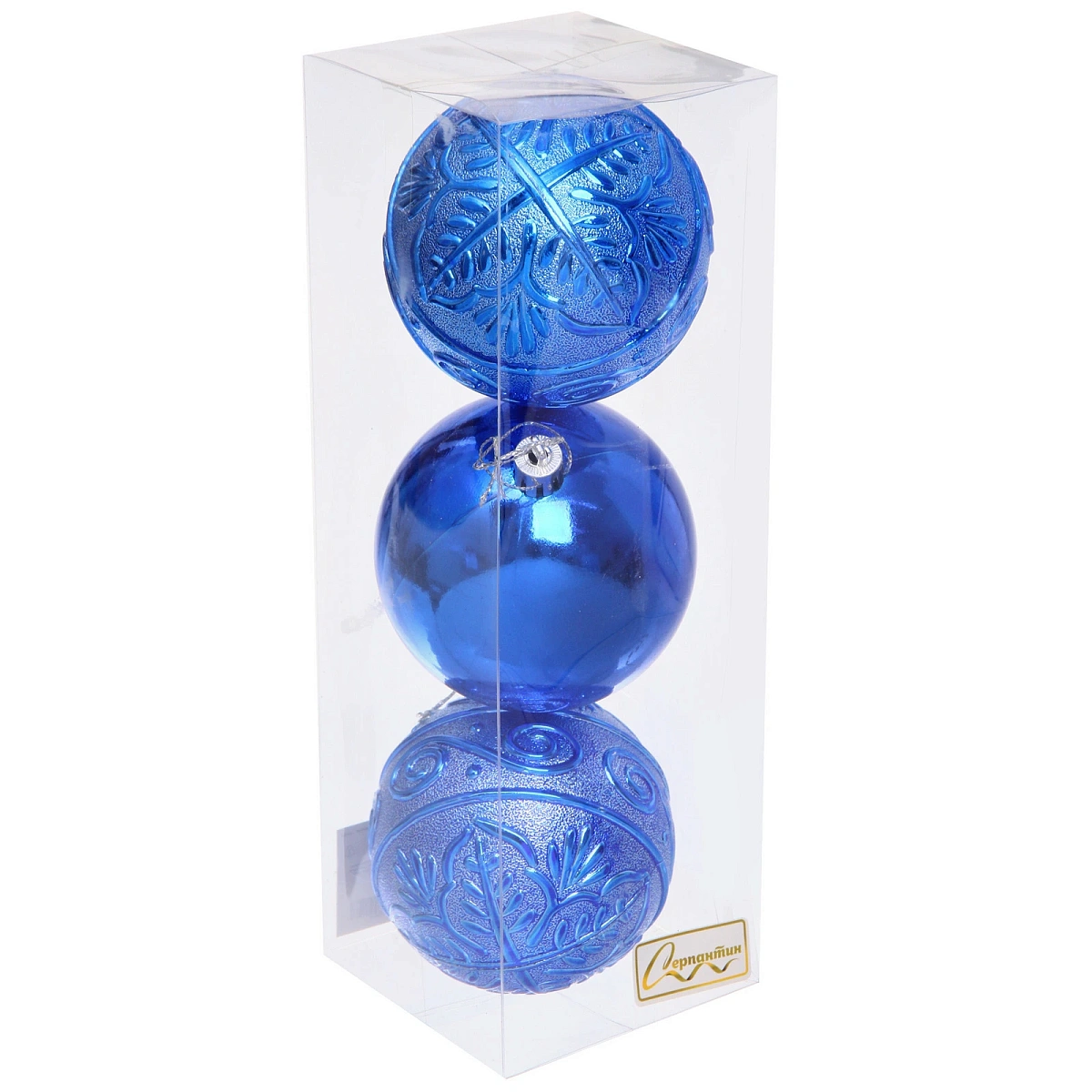 Новогодние шары 8 см (набор 3 шт) "Микс фактур", синий