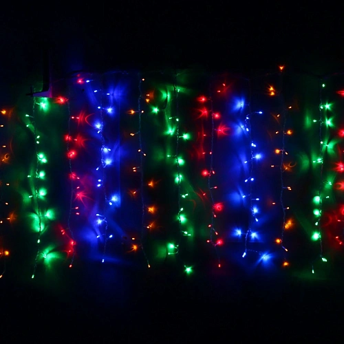 Гирлянда для дома ЗАНАВЕС ш1,5* в2,5 м 360 ламп LED, прозрач.пров, 8 реж, IP-20, Мультицвет (возможность соединения)