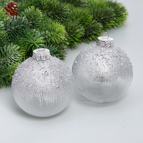 Набор шаров "Сказочная полночь" 10 см (в наборе 2 шт), Серебро