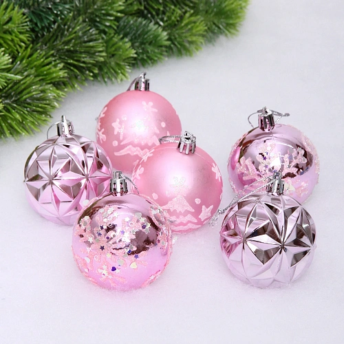 Набор шаров "Вивальди" 6 см (в наборе 6 шт), Розовый