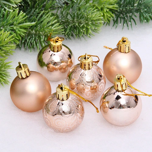 Новогодние шары 4 см (набор 6 шт) "Микс фактур", шампань