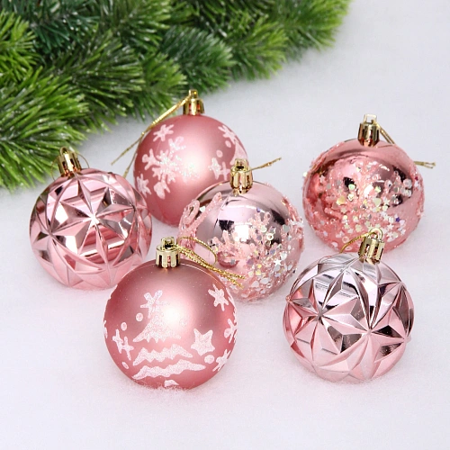 Набор шаров "Вивальди" 6 см (в наборе 6 шт), Розовое золото