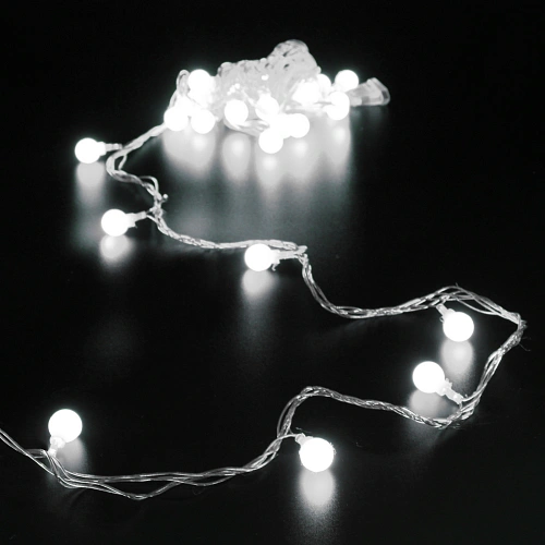 Гирлянда для дома   4м 30 ламп LED с насадками ШАРЫ 1,6 см, прозрачн. пров. 8 реж, IP-20 Белый (возможность соединения) (ПЕРВАЯ ЦЕНА)