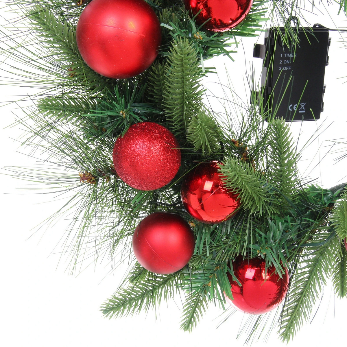 Венок хвойный "Сказочное чудо" d-40 см, ПВХ, литой ПВХ, Красный