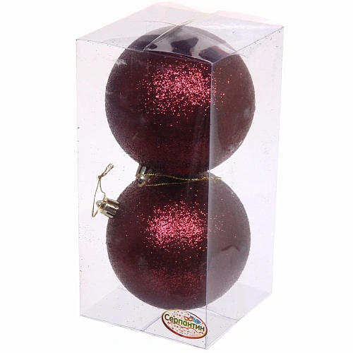 Новогодние шары 10 см (набор 2 шт) Глиттер, темный рубин_3