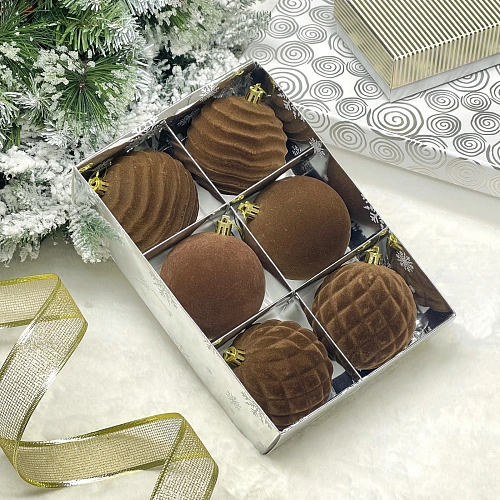 Набор шаров VELOUR "Стильная зима" 8 см (набор 6 шт), Шоколад