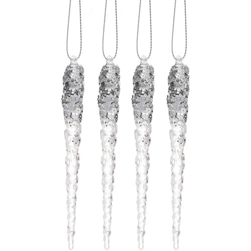 Подвеска Хрупкие сосульки 13 см (набор 4 шт), Серебро_2