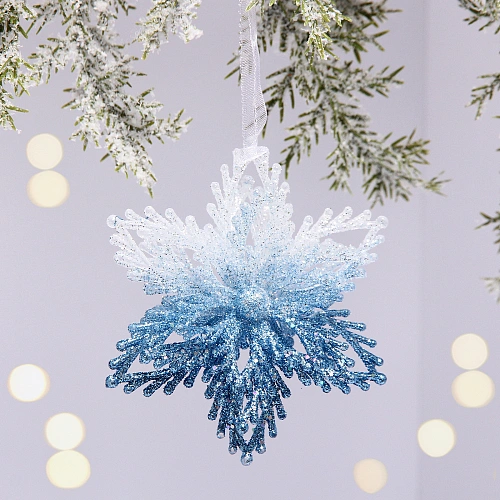 Подвеска "Волшебная снежинка" 10 см, Белый/Голубой
