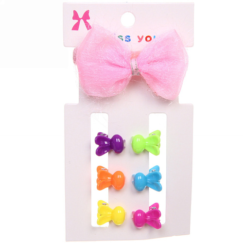 Заколки-крабы для волос детские 6шт c резинкой для волос "Collection Boom - Зайки", цвет микс, 1,5см