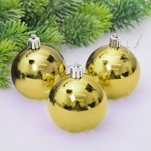 Новогодние шары 6 см (набор 3 шт) "Глянец", золотой