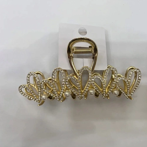 Заколка-краб для волос "PORTOFINO", сердечки, цвет золото и хром, 11,5*5,5см